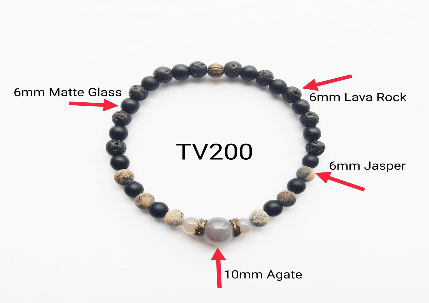 Agate, Jasper, and Black Lava Stone Bracelet, TV200