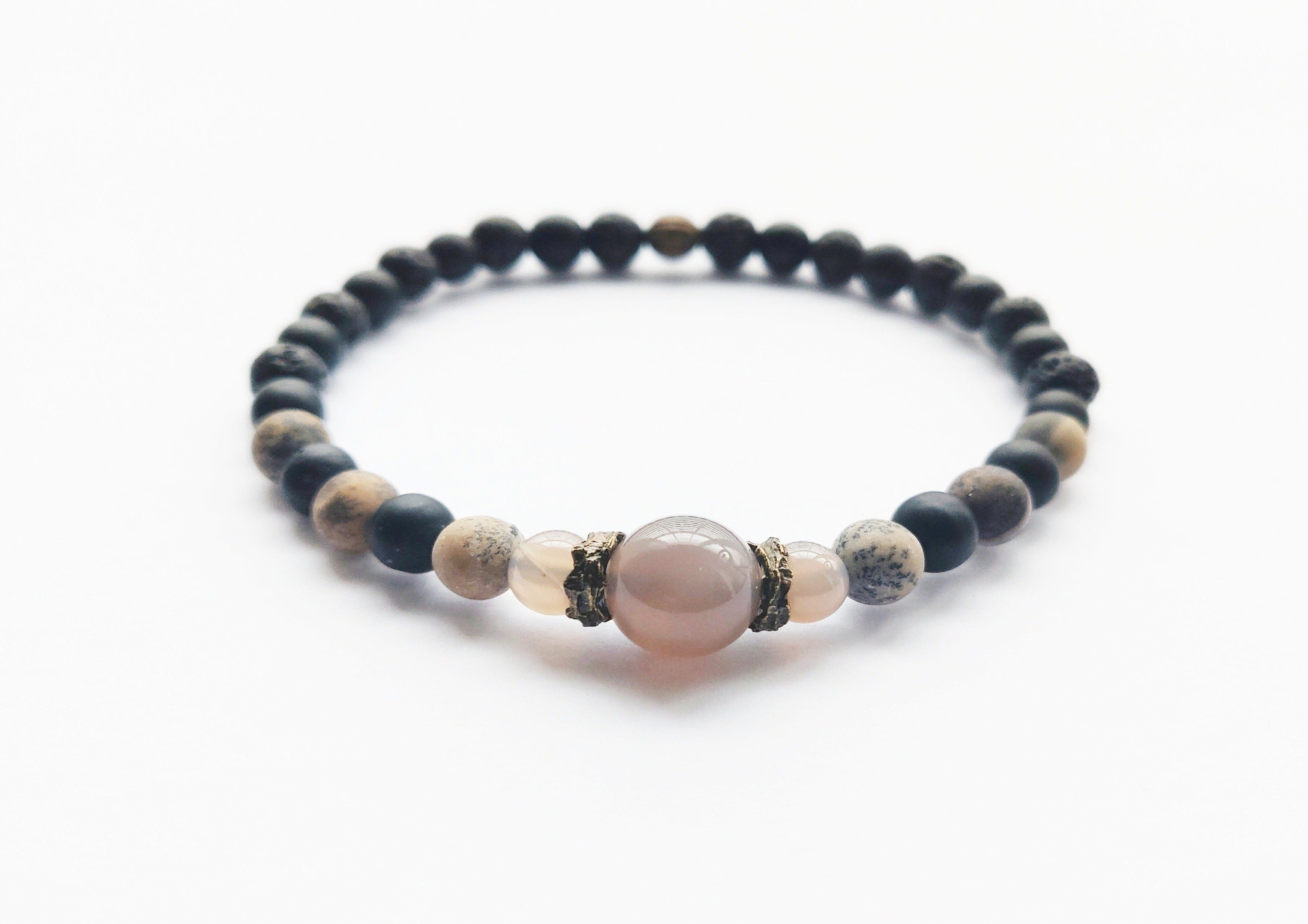 Agate, Jasper, and Black Lava Stone Bracelet, TV200